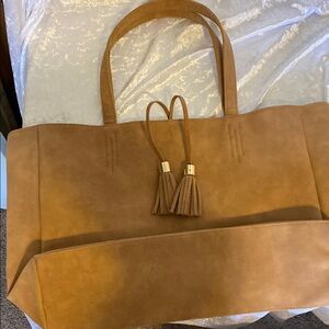 Light Brown TOTE/HANDBAG, Leopard Lining with tassels. NWOT